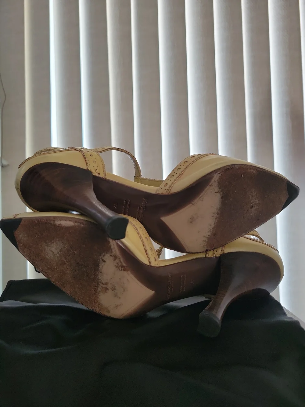 YSL T-Strap Pointed Toe Heels in Light Yellow